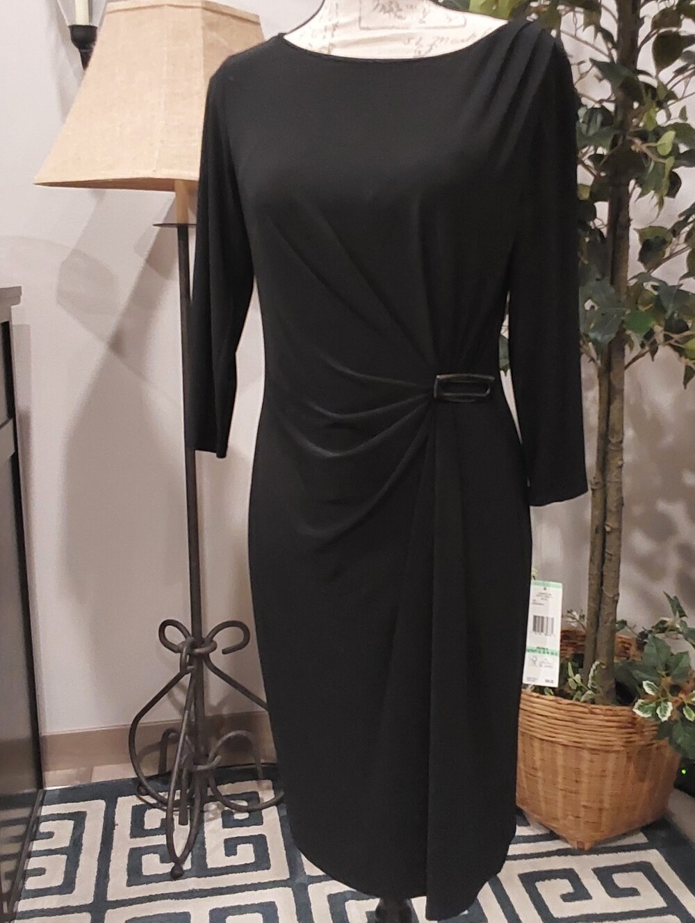 Evan Picone Black Midi Dress with Metallic Detail